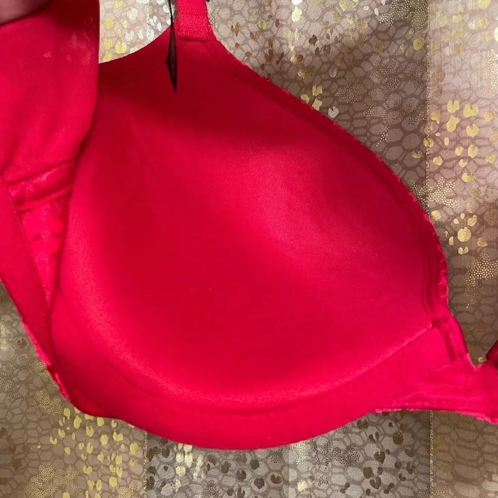 Victorias Secret Red Pink Lace Very Sexy Push Up Bra 34D NWOT